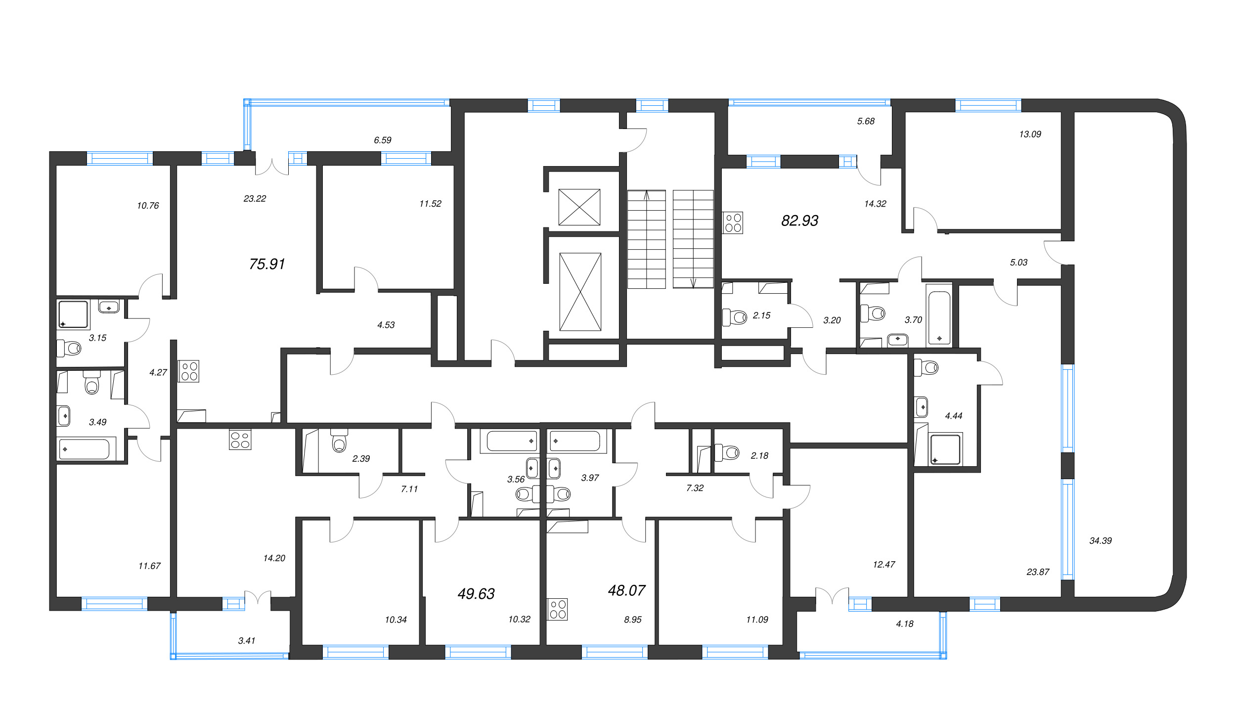 2-комнатная квартира, 48.07 м² в ЖК "Кронунг Янино" - планировка этажа