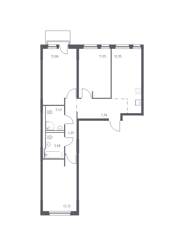 3-комнатная квартира, 71.75 м² в ЖК "Невская Долина" - планировка, фото №1