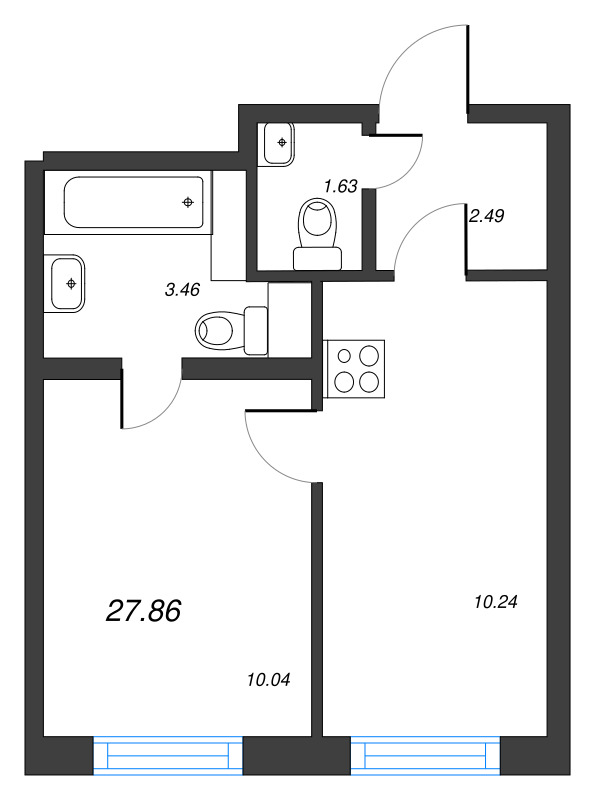 1-комнатная квартира, 27.86 м² в ЖК "Старлайт" - планировка, фото №1