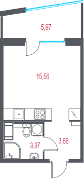 Квартира-студия, 24.4 м² в ЖК "Город-спутник Южный" - планировка, фото №1