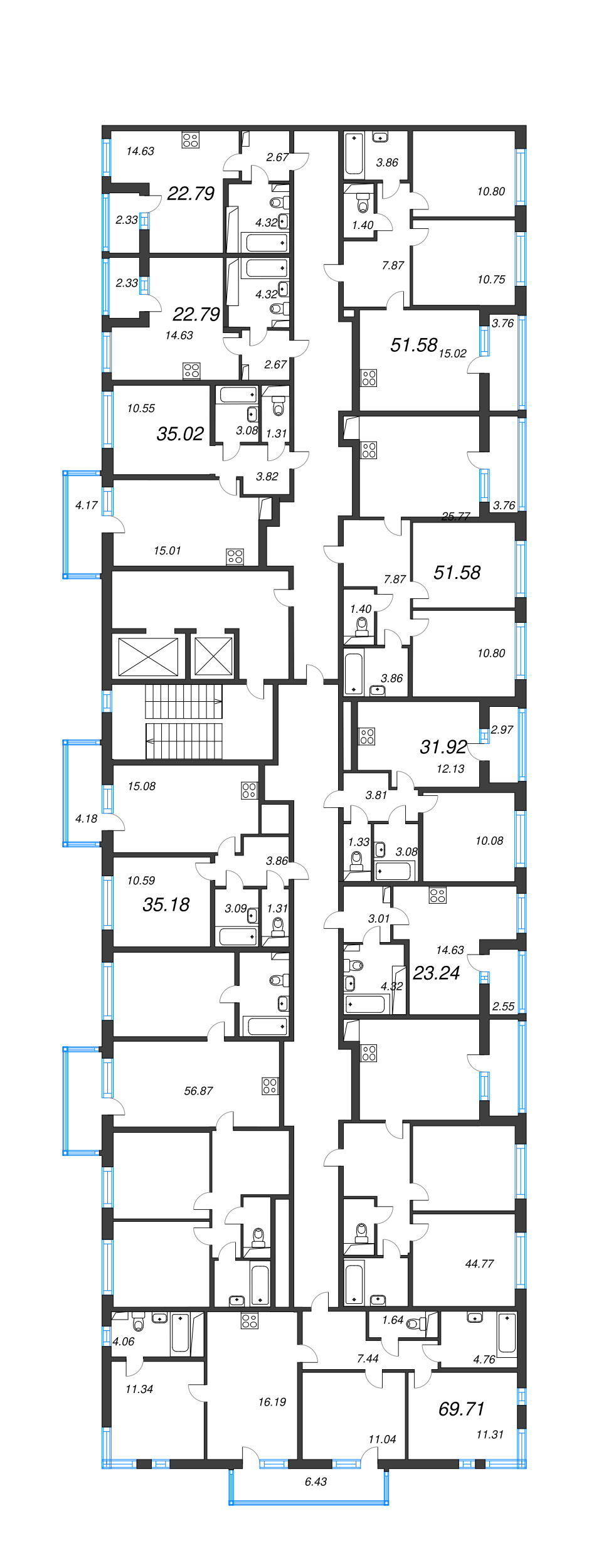 1-комнатная квартира, 31.92 м² - планировка этажа