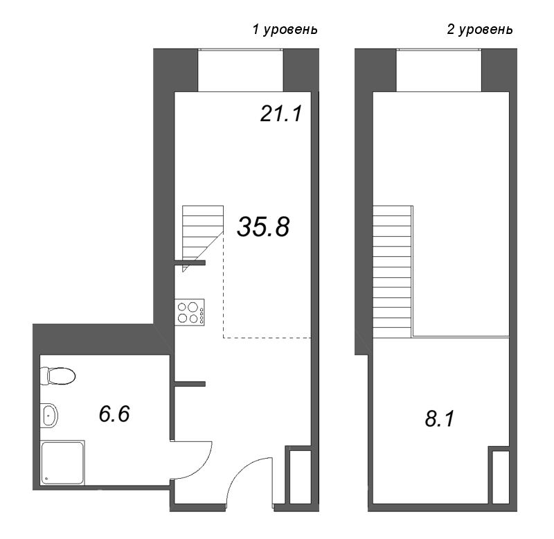 Квартира-студия, 35.8 м² в ЖК "Пространство by Avenue-Apart" - планировка, фото №1