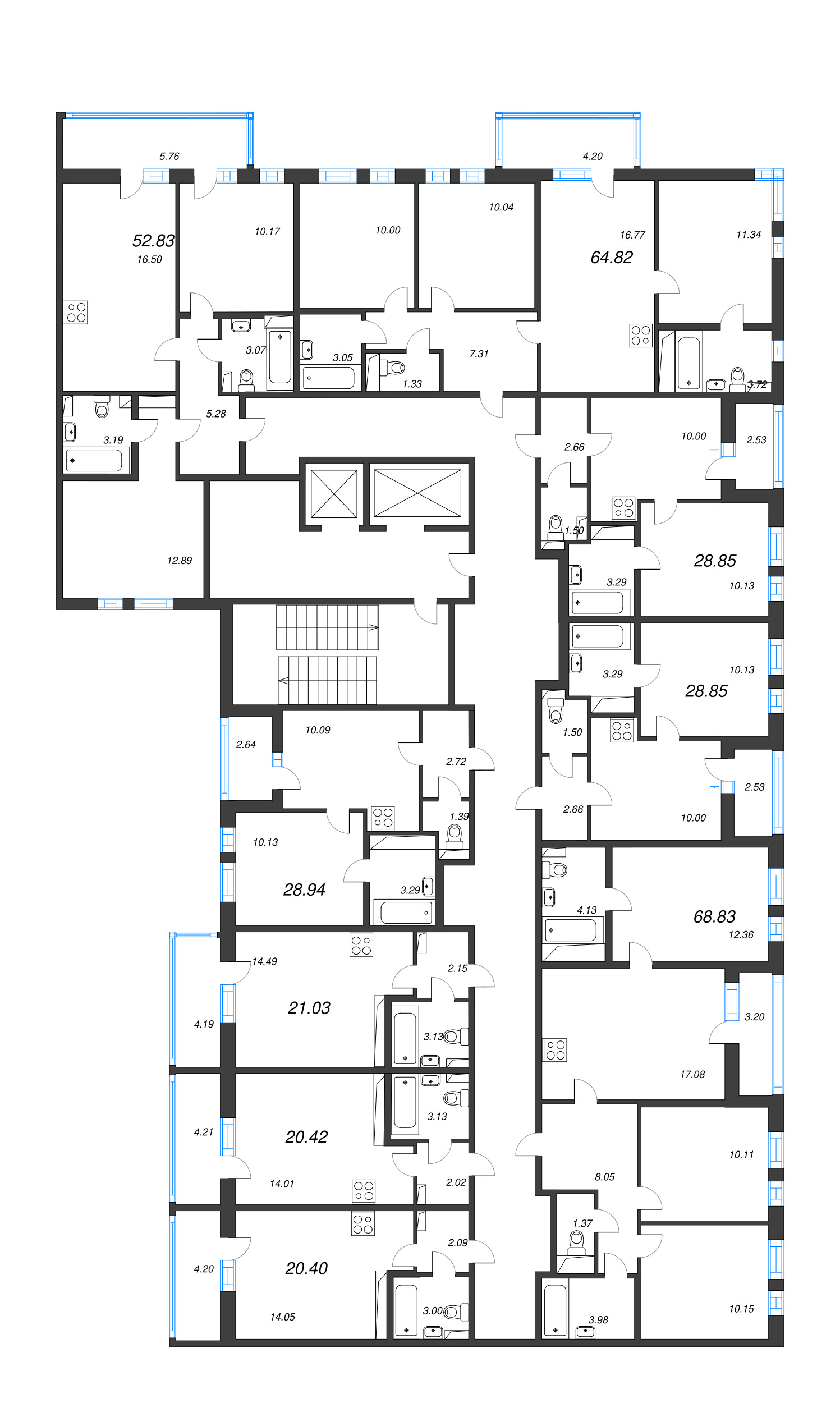 1-комнатная квартира, 28.85 м² в ЖК "Аэросити" - планировка этажа