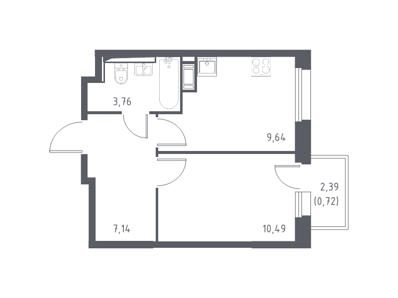 1-комнатная квартира, 31.75 м² - планировка, фото №1