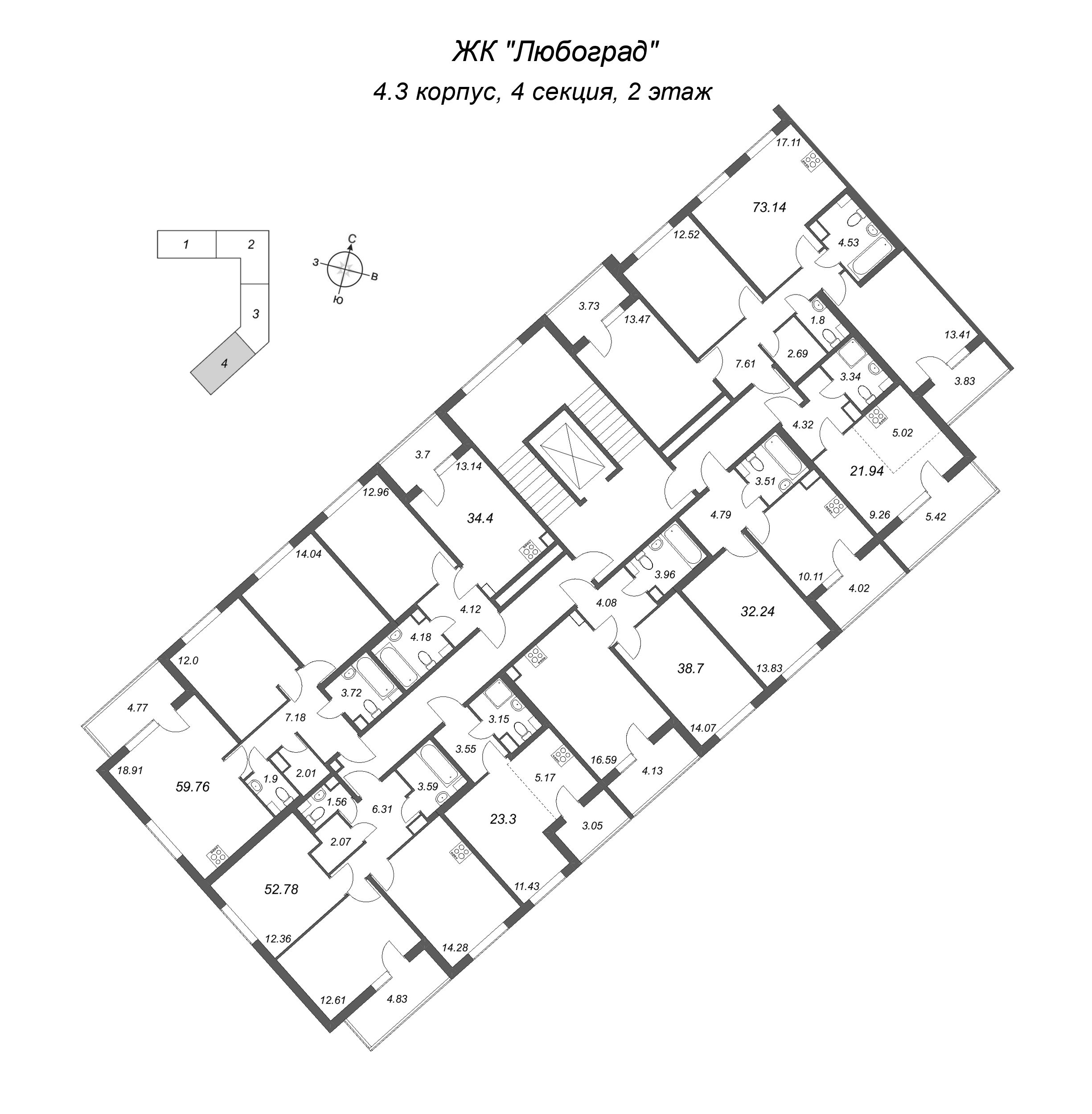 Квартира-студия, 21.94 м² в ЖК "Любоград" - планировка этажа