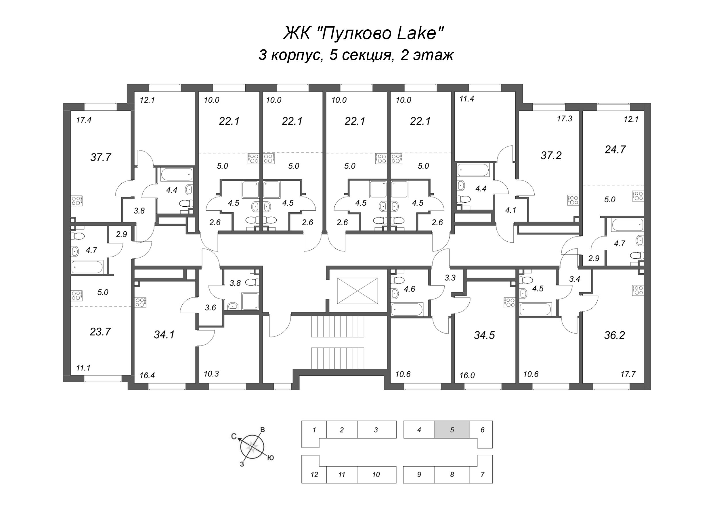 Квартира-студия, 22.1 м² в ЖК "Пулково Lake" - планировка этажа