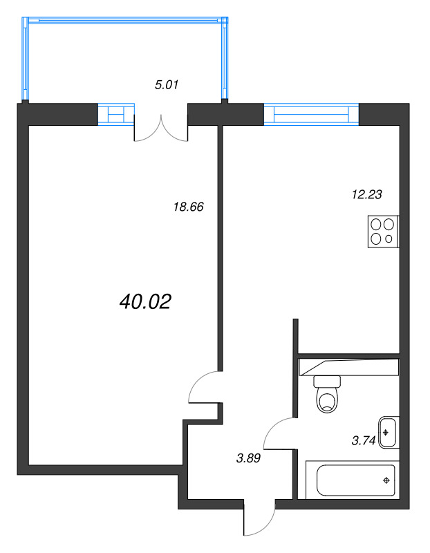 1-комнатная квартира, 40.02 м² в ЖК "Арт Парк" - планировка, фото №1