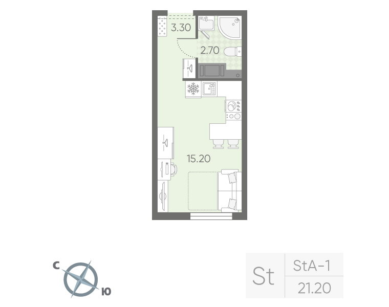 Квартира-студия, 21.2 м² в ЖК "Октябрьская набережная" - планировка, фото №1