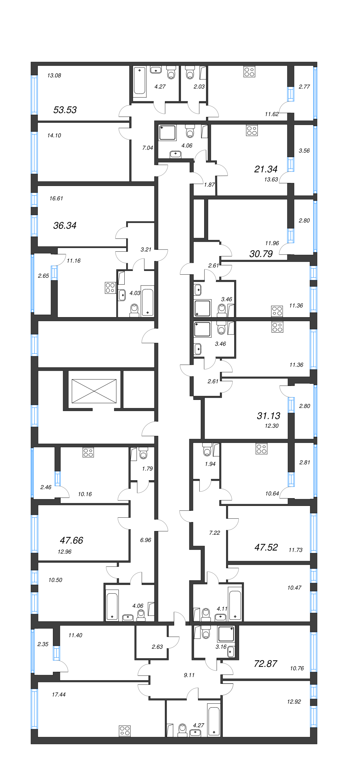 2-комнатная квартира, 53.53 м² - планировка этажа