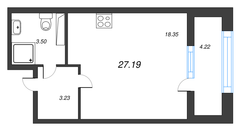 Квартира-студия, 27.19 м² в ЖК "БелАрт" - планировка, фото №1