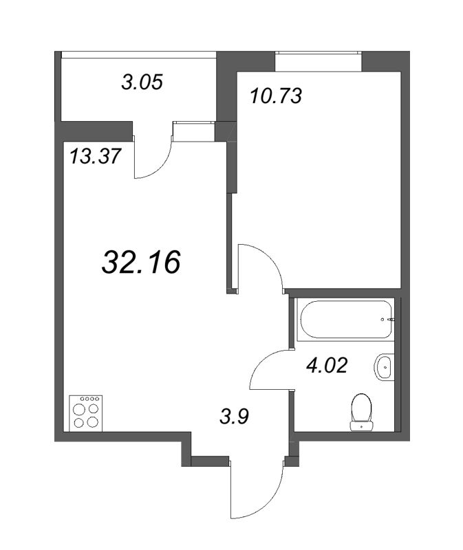 1-комнатная квартира, 36.43 м² в ЖК "Новые горизонты" - планировка, фото №1