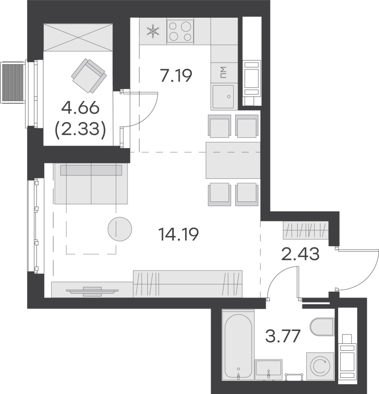 Квартира-студия, 29.91 м² в ЖК "GloraX Балтийская" - планировка, фото №1