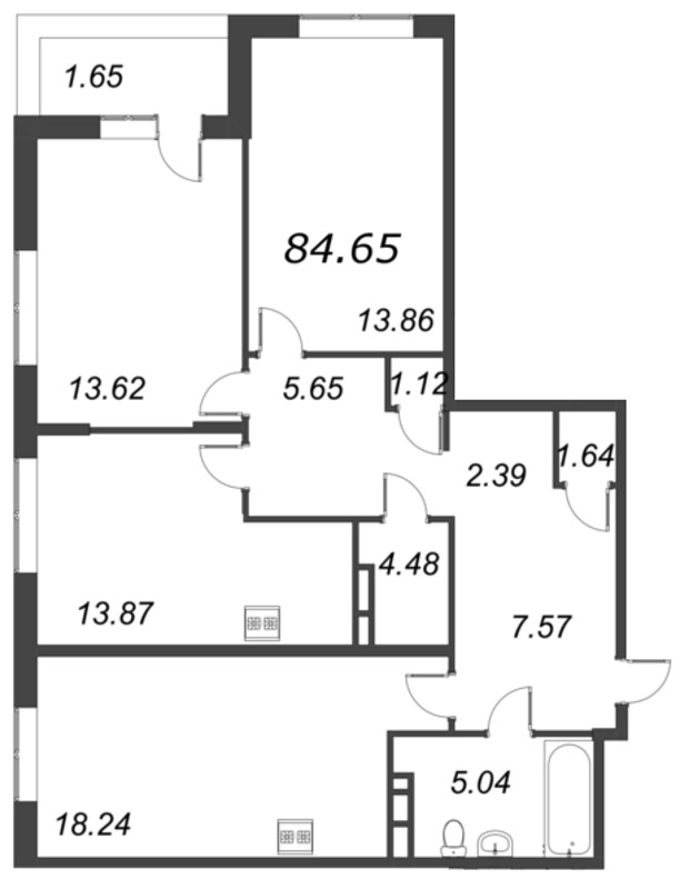 4-комнатная (Евро) квартира, 84.65 м² в ЖК "VEREN NORT сертолово" - планировка, фото №1