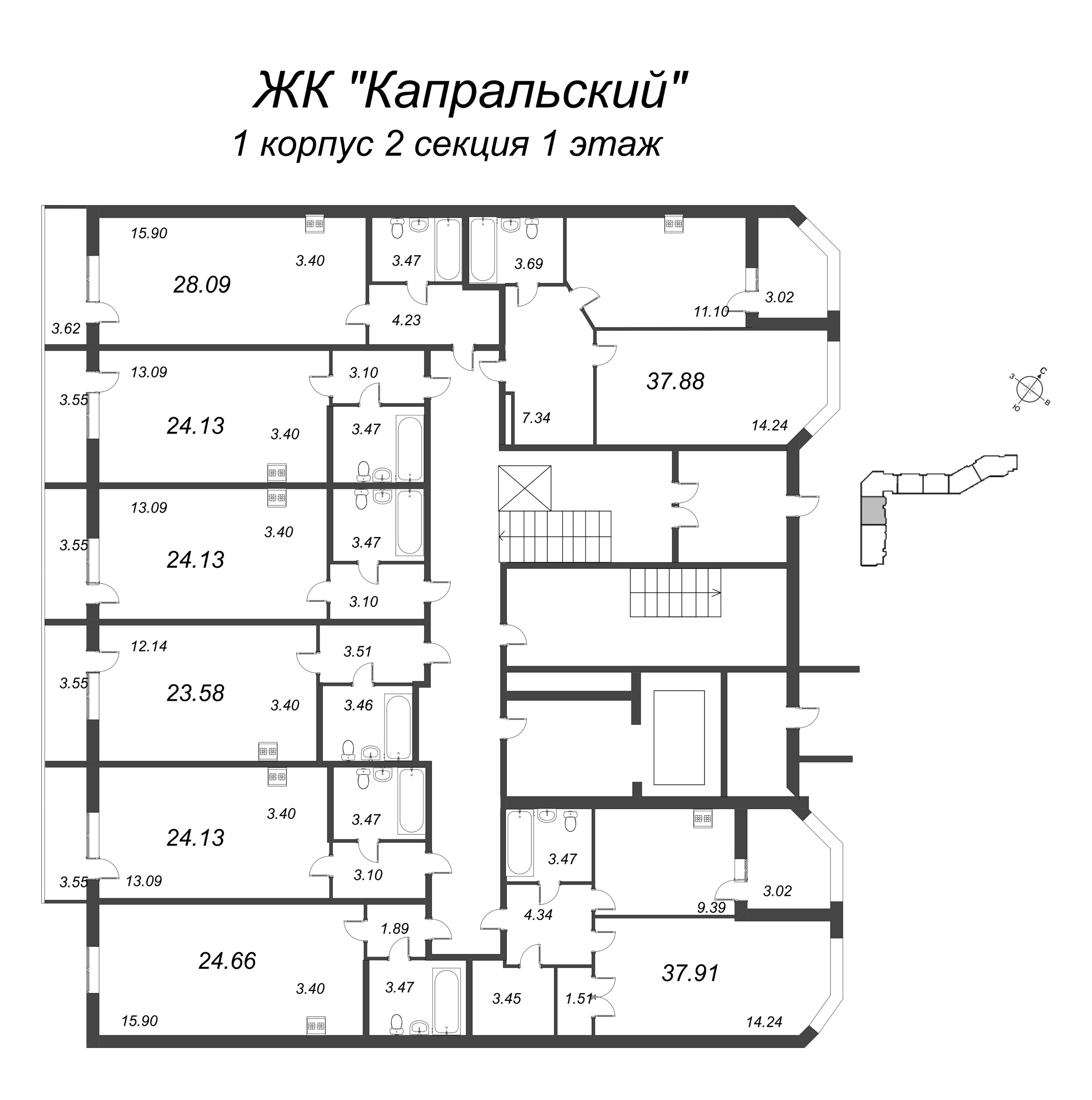 Квартира-студия, 23.58 м² в ЖК "Капральский" - планировка этажа