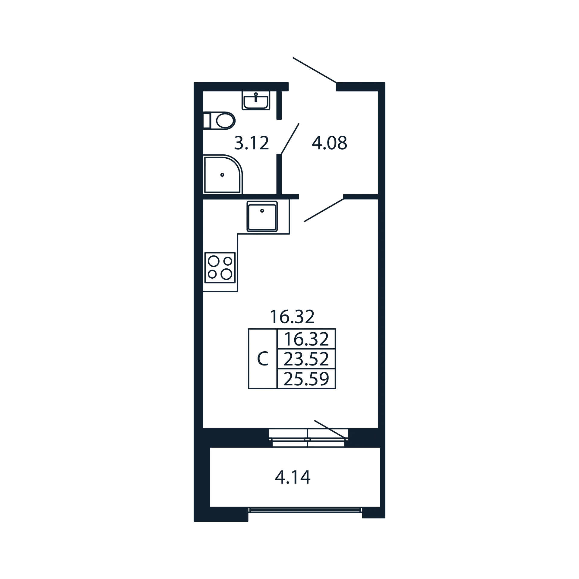 Квартира-студия, 23.52 м² - планировка, фото №1