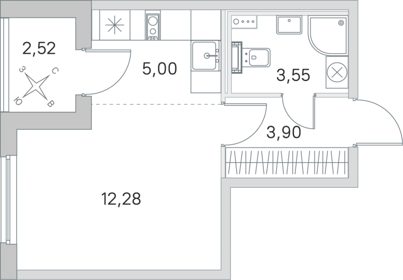 Квартира-студия, 24.73 м² в ЖК "Любоград" - планировка, фото №1