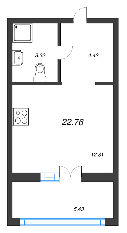 Квартира-студия, 22.76 м² - планировка, фото №1