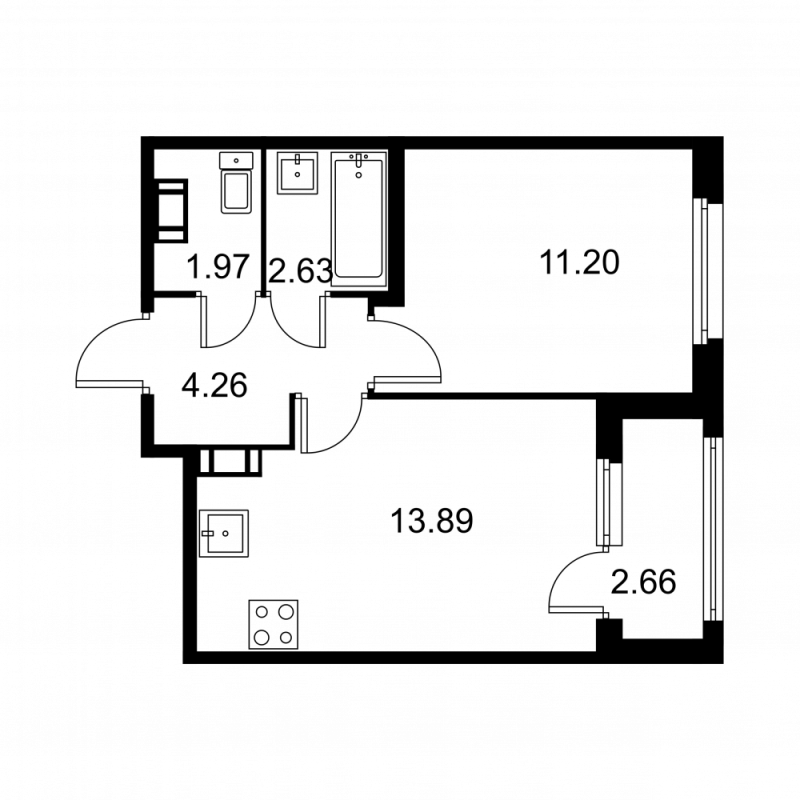 1-комнатная квартира, 35.28 м² в ЖК "Квартал Заречье" - планировка, фото №1