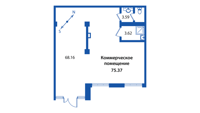Помещение, 75.37 м² в ЖК "Полис Приморский" - планировка, фото №1