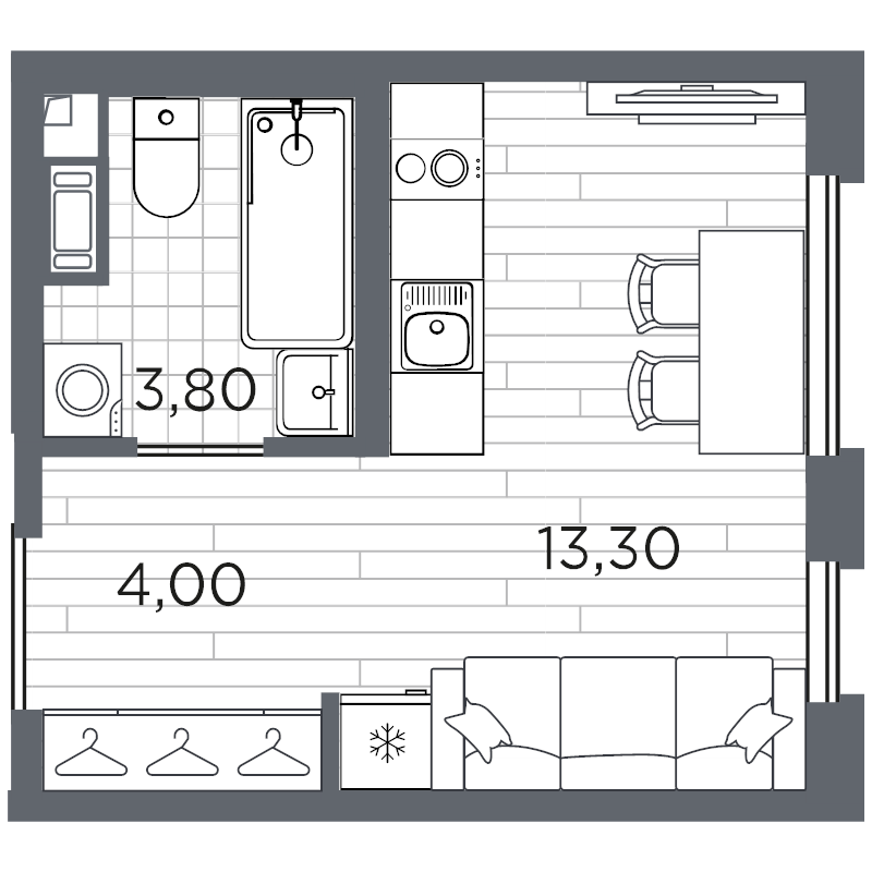 Квартира-студия, 21.1 м² в ЖК "PLUS Пулковский" - планировка, фото №1