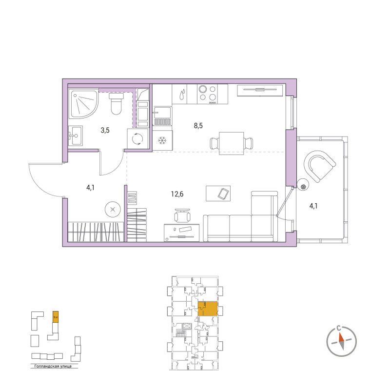 Квартира-студия, 29.9 м² в ЖК "Янила Форест" - планировка, фото №1