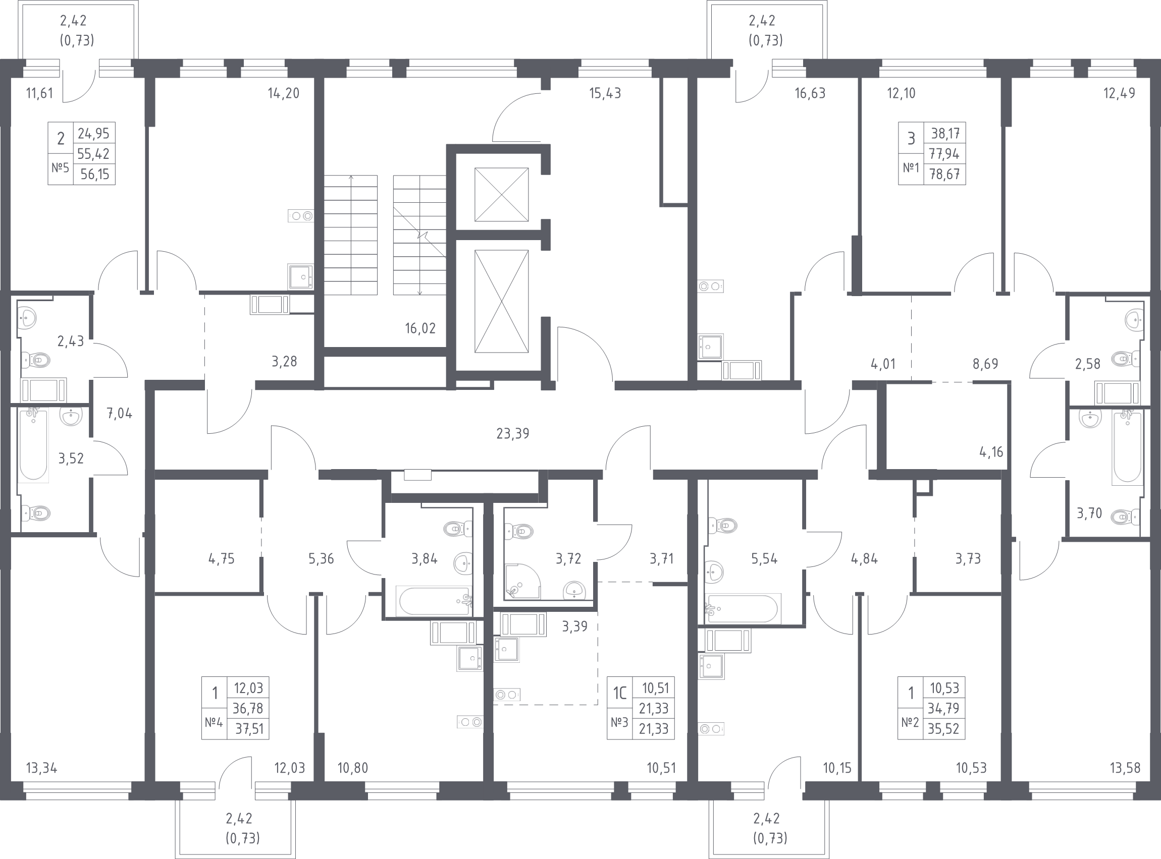 2-комнатная квартира, 56.15 м² - планировка этажа