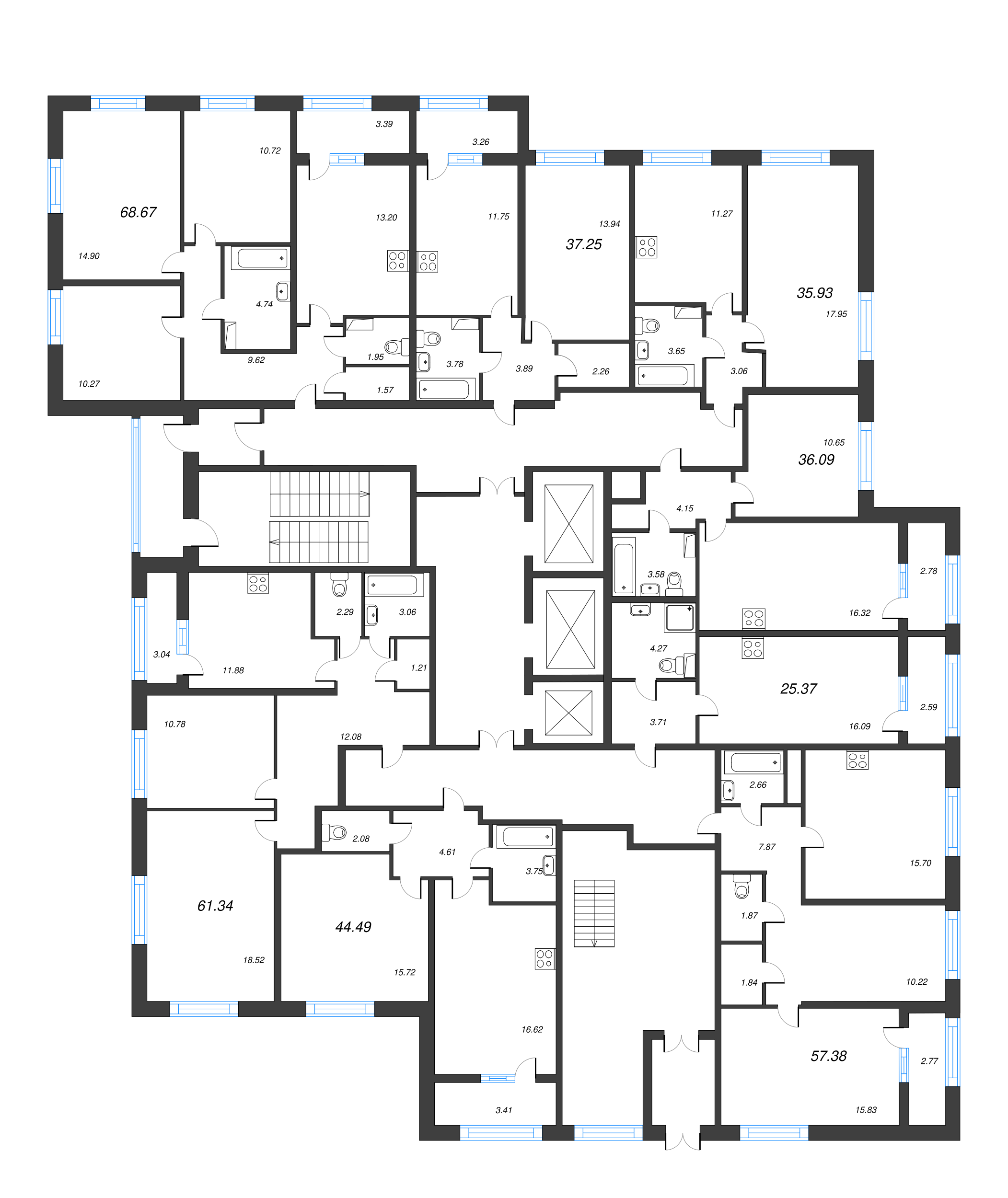 1-комнатная квартира, 35.93 м² в ЖК "БелАрт" - планировка этажа