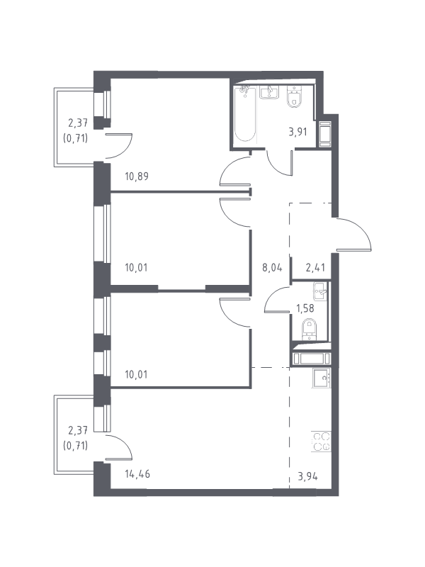 4-комнатная (Евро) квартира, 66.67 м² - планировка, фото №1