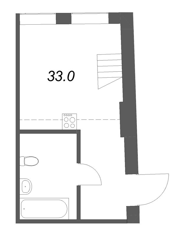Квартира-студия, 33 м² - планировка, фото №1