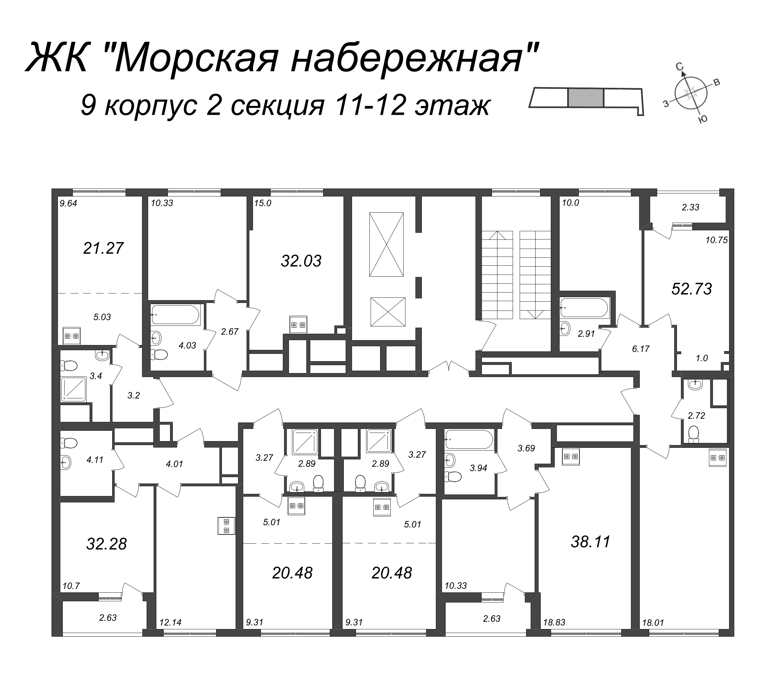 Квартира-студия, 21.27 м² в ЖК "Морская набережная" - планировка этажа