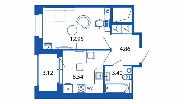 1-комнатная квартира, 29.75 м² в ЖК "Полис Новоселье" - планировка, фото №1