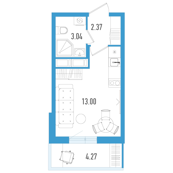 Квартира-студия, 19.69 м² в ЖК "AEROCITY" - планировка, фото №1