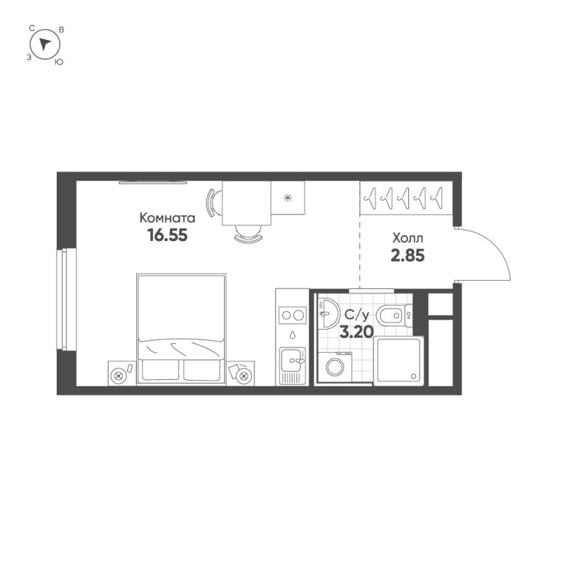 Квартира-студия, 22.6 м² в ЖК "Авеню-Апарт Пулково" - планировка, фото №1
