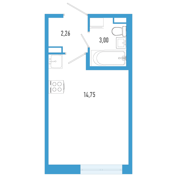 Квартира-студия, 20.01 м² в ЖК "AEROCITY" - планировка, фото №1