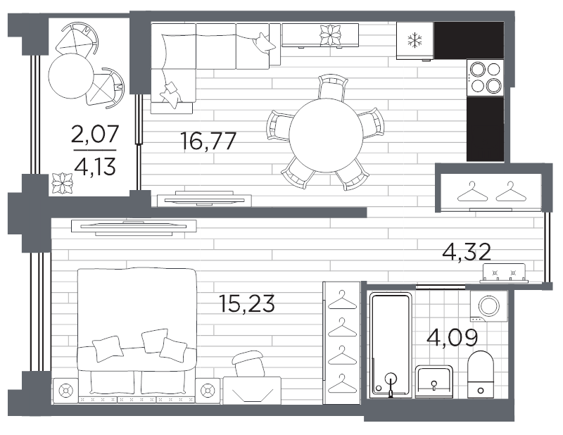 2-комнатная (Евро) квартира, 42.48 м² в ЖК "Ассамблея" - планировка, фото №1