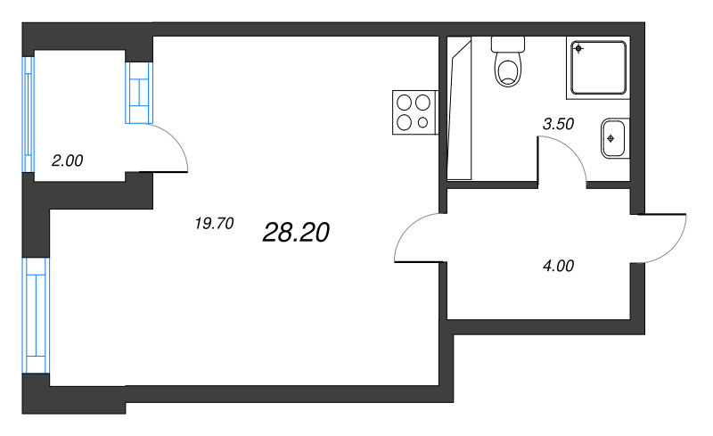 Квартира-студия, 28.3 м² в ЖК "Тайм Сквер" - планировка, фото №1