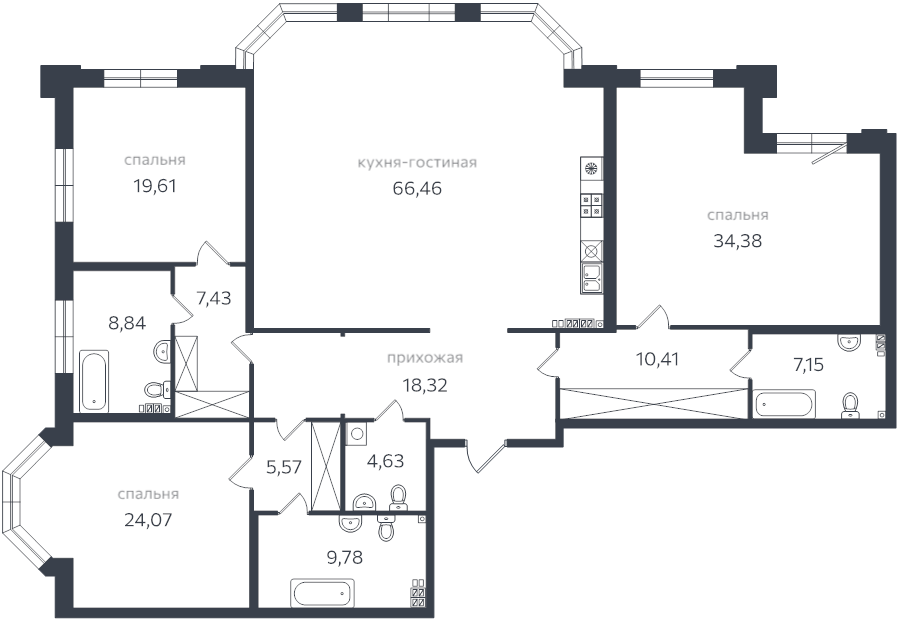 4-комнатная (Евро) квартира, 224.8 м² - планировка, фото №1
