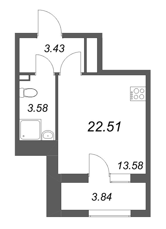 Квартира-студия, 22.51 м² в ЖК "Гранат" - планировка, фото №1