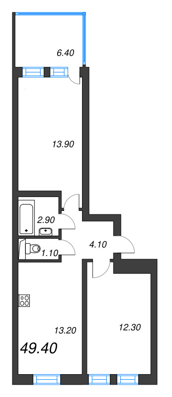 2-комнатная квартира, 49.4 м² в ЖК "ЭКО Квартал NEGA" - планировка, фото №1
