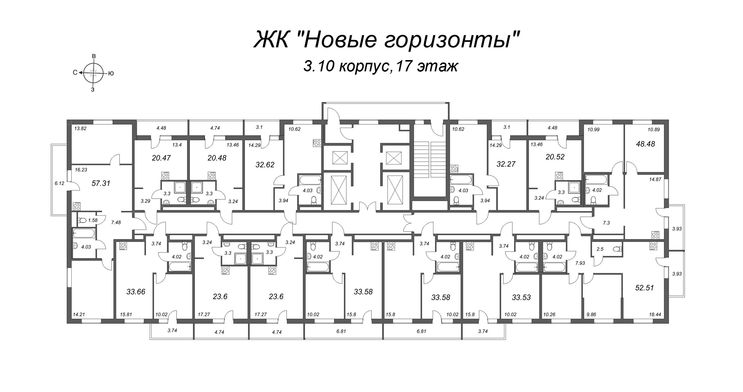 Квартира-студия, 29.88 м² в ЖК "Новые горизонты" - планировка этажа