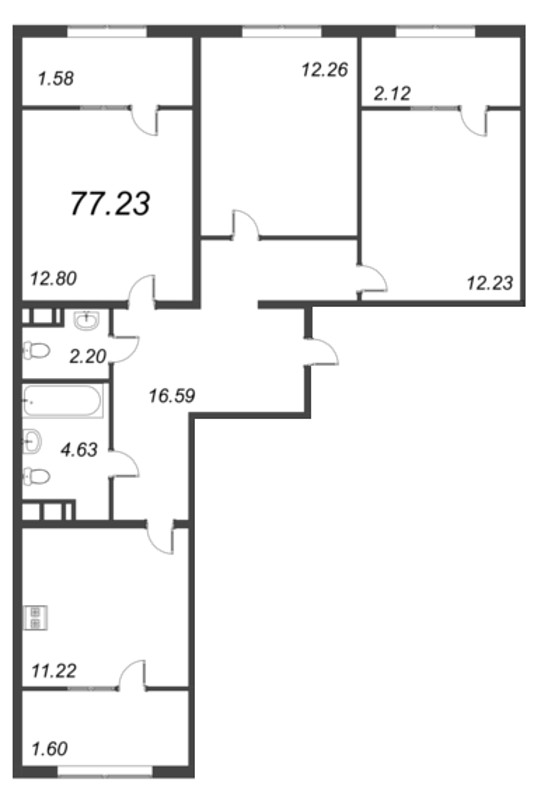 3-комнатная квартира, 85.48 м² в ЖК "Pixel" - планировка, фото №1
