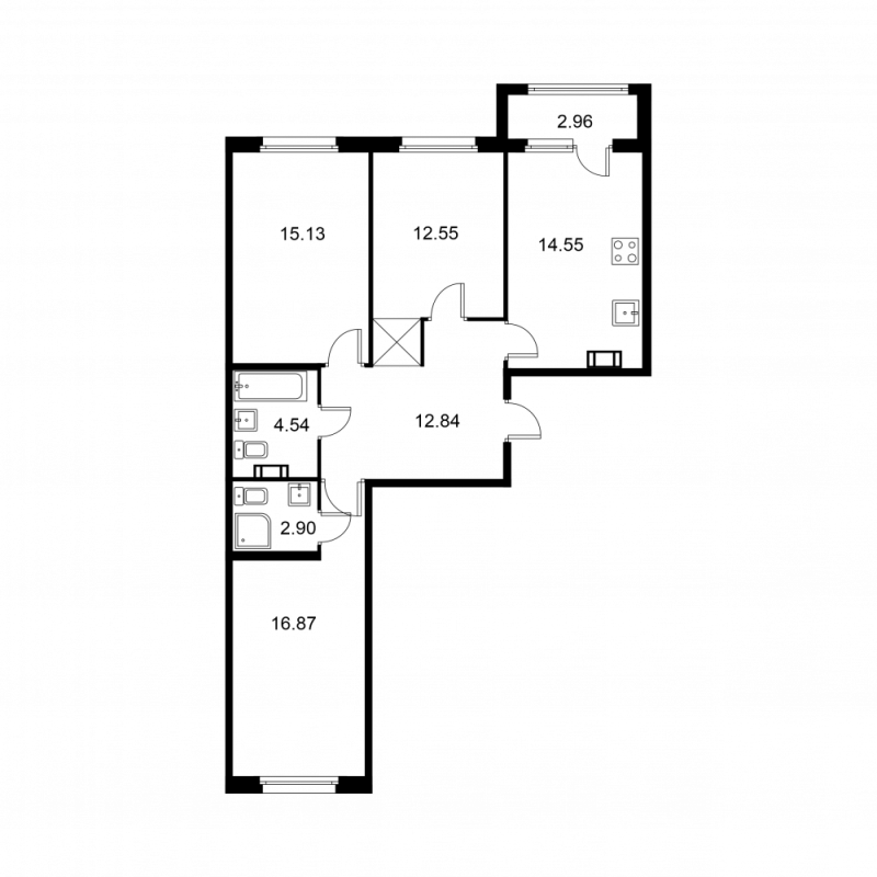 3-комнатная квартира, 80.86 м² - планировка, фото №1
