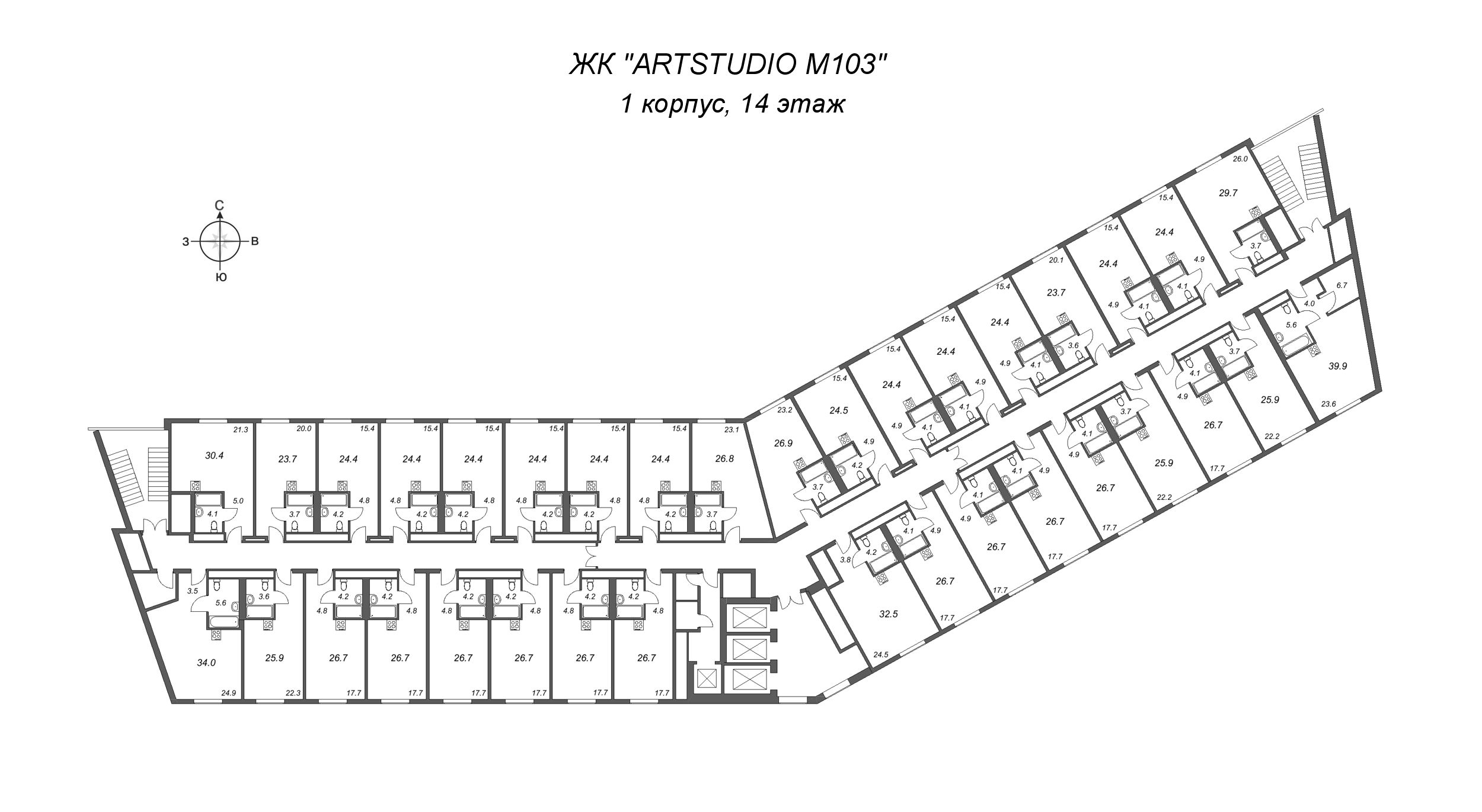 Квартира-студия, 25.9 м² - планировка этажа