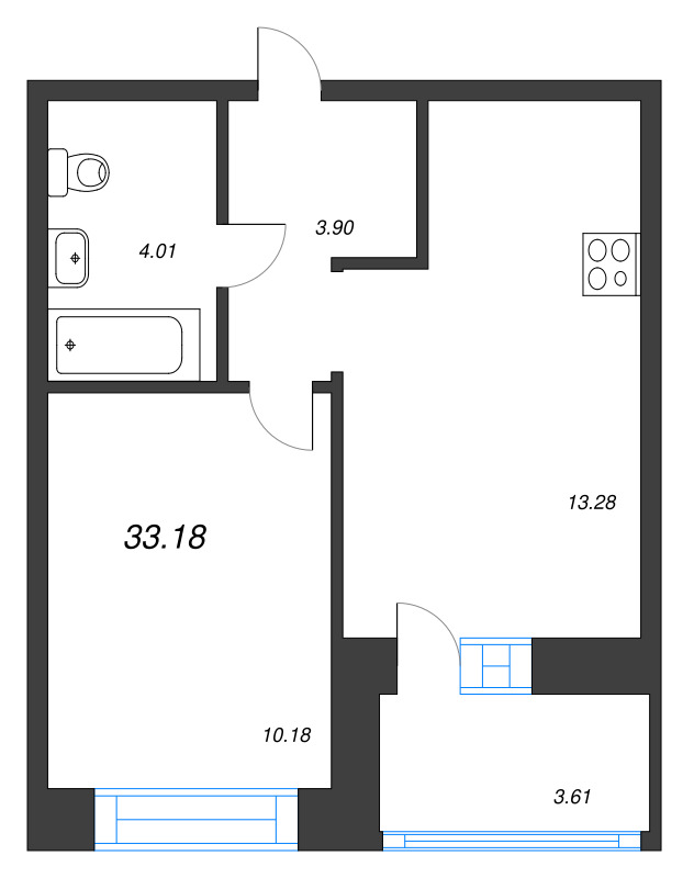1-комнатная квартира, 33.18 м² в ЖК "Уютный" - планировка, фото №1