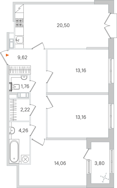4-комнатная (Евро) квартира, 78.74 м² в ЖК "Дубровский" - планировка, фото №1