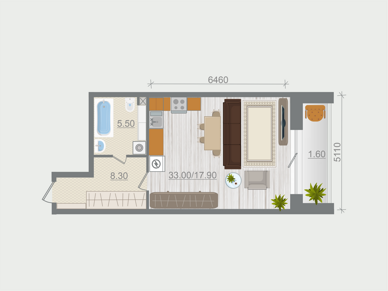 Квартира-студия, 46.7 м² в ЖК "Эко Квартал Гармония" - планировка, фото №1