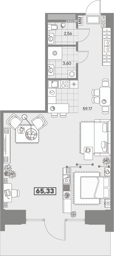 1-комнатная квартира, 65.33 м² в ЖК "Avant" - планировка, фото №1