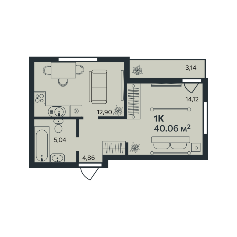 1-комнатная квартира, 40.06 м² в ЖК "Эдельвейс.Янино" - планировка, фото №1