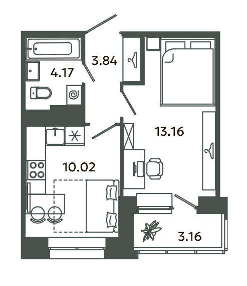 1-комнатная квартира, 32.77 м² в ЖК "Загляденье" - планировка, фото №1