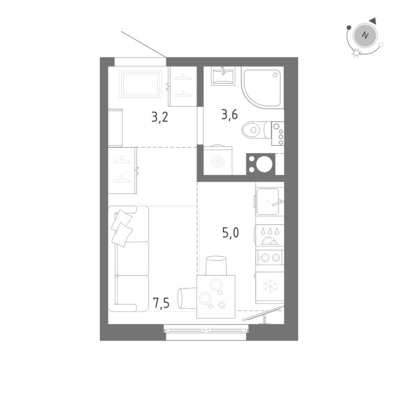 Квартира-студия, 19.3 м² - планировка, фото №1